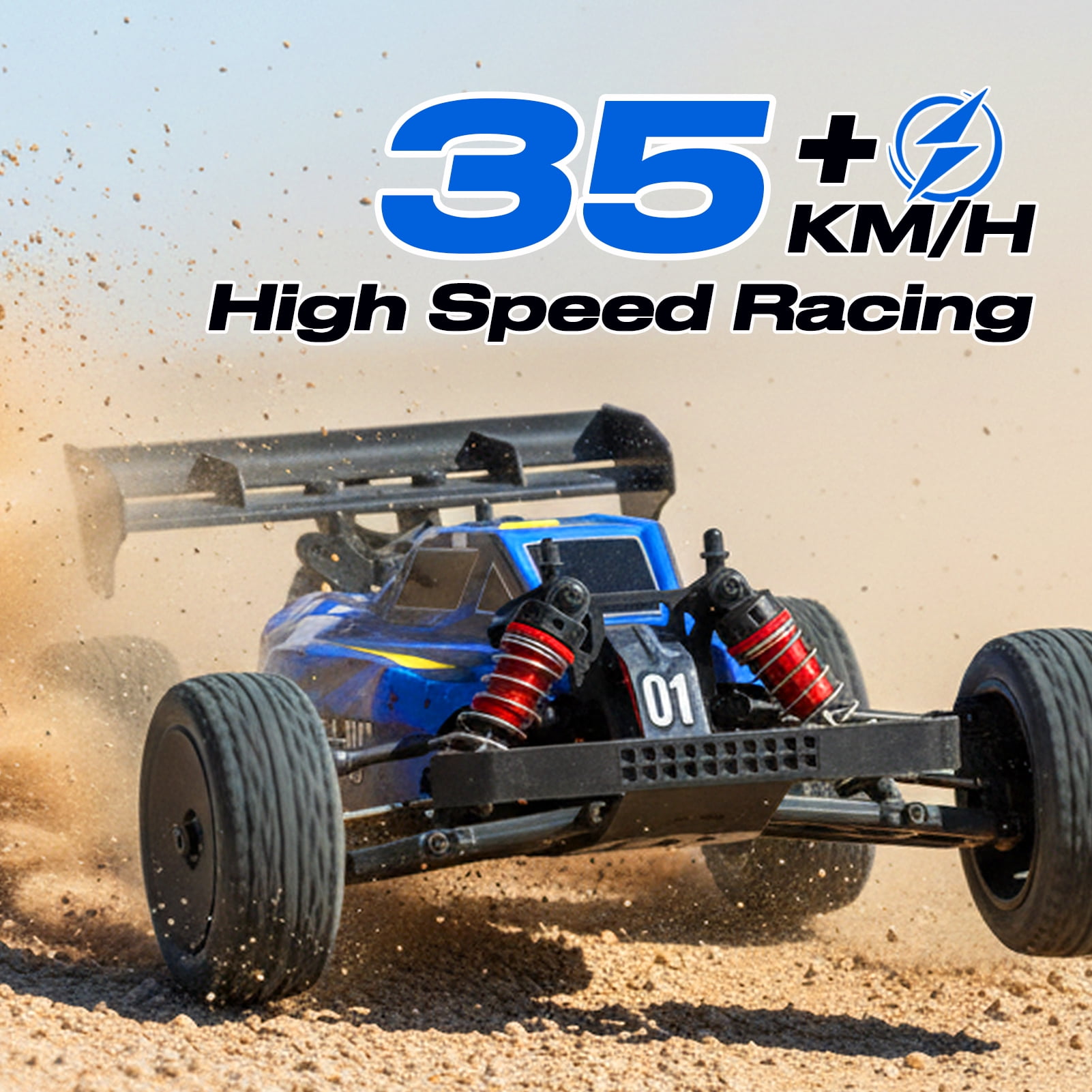 1:14 4WD RC Monster Truck, 35KM/H High Speed, Dual Batteries, Full Proportional Control, 7 LED Lights, All Terrain RC Car