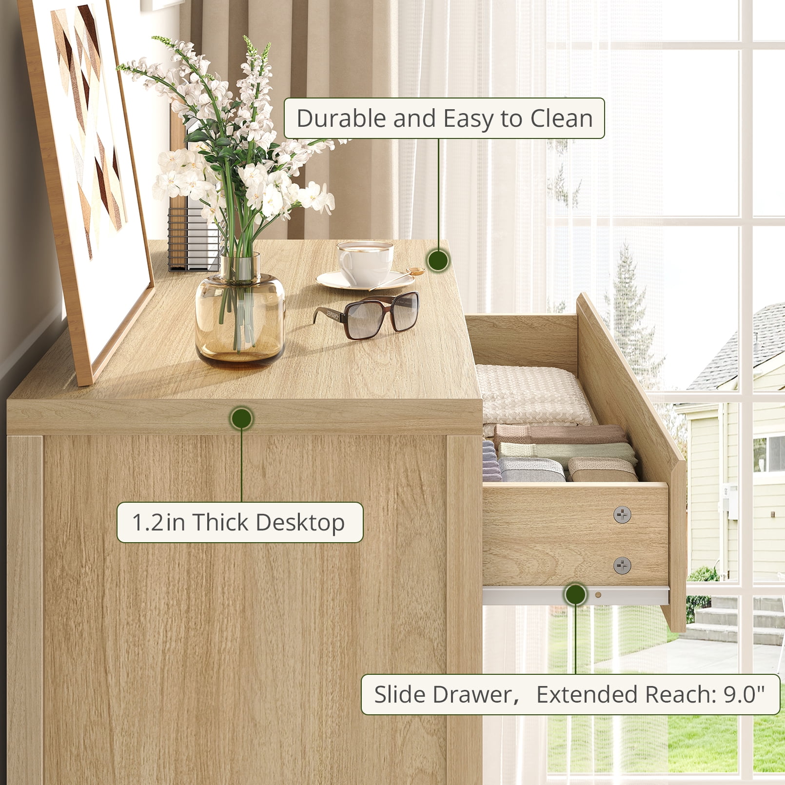 5 Drawer Dresser for Bedroom, 48" Tall Wooden Closet Dresser with Smooth Drawer, Large Tall Dressers & Chests of Drawers for Bedroom Living Room, oak