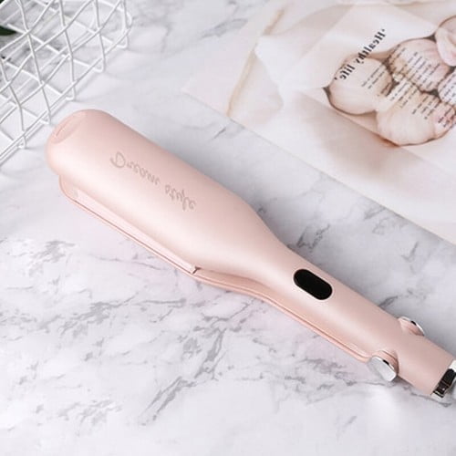 Curling Iron Anti-Scald Hair Crimper Ceramic 2 Barrel Ionic Wavy Curler,pink