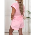 thumbnail image 6 of Women Summer Two Piece Outfits Short Sleeve Button Shirt Shorts Cute Sets Vacation Daily Wear Pink L, 6 of 7