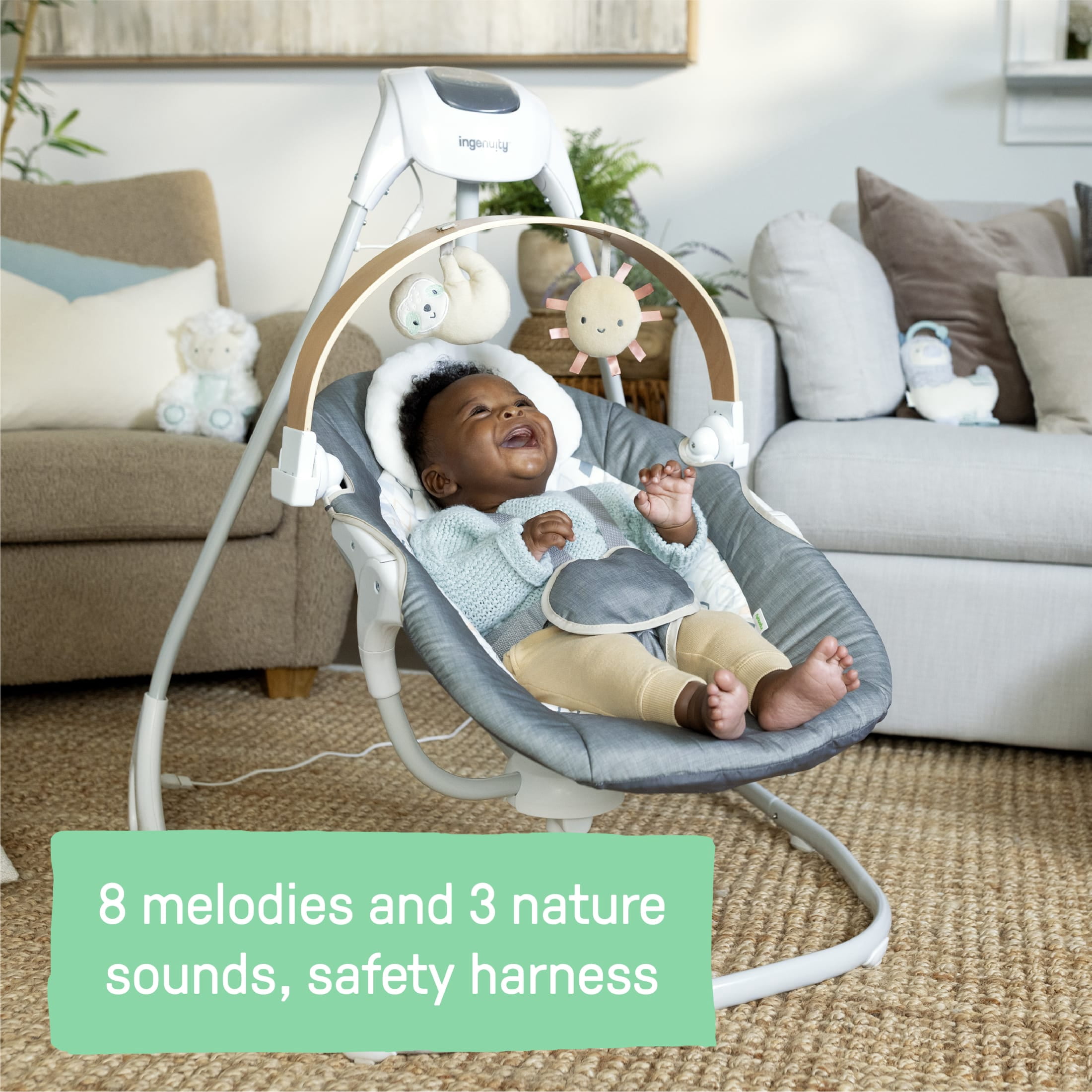 Ingenuity SimpleComfort Soothing Swing Parker, Gray, Ages 0-9 Months