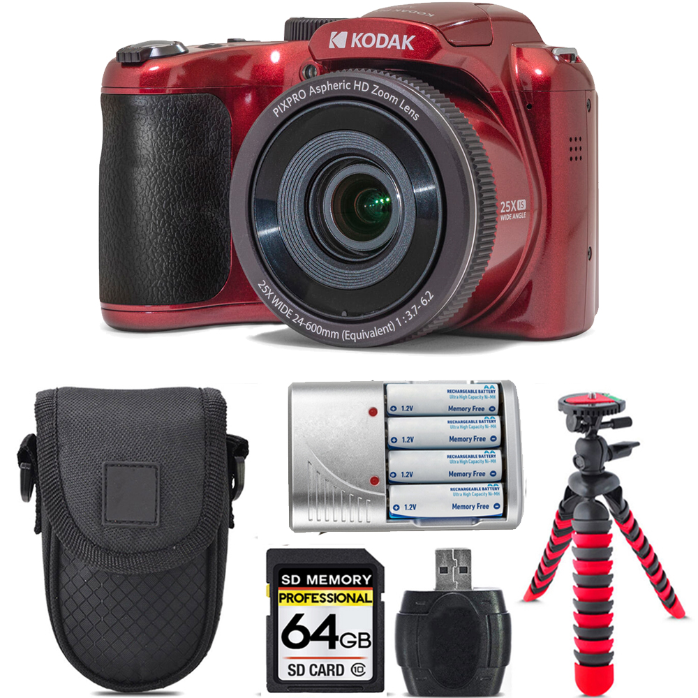 Kodak PIXPRO FZ55 Easy Point & Shoot Digital Camera Bundle (Red) +