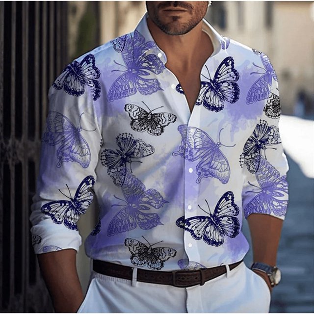 Camisa de hombre casual de moda de lujo con arte geométrico para fiesta callejera Vaion primavera verano solapa manga larga top 2024 nuevo estilo