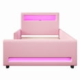 thumbnail image 6 of Euroco Upholstered Twin Size Platform Bed with LED Light and USB Ports, 2 Drawers, Pink, 6 of 12