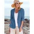 thumbnail image 4 of Women'S Lightweights Lapel Three-Quarter Sleeve Elastic Pleated Fully Lined Casual Work Jacket with Pockets Blue S, 4 of 9