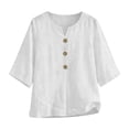 thumbnail image 4 of Bainana Womens Button Down Shirt Solid Color Mid Length Sleeve V Neck T Shirt Breathable Loose Fit Female Work Casual Summer Daily Wear White Size Xxl, 4 of 5