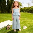 thumbnail image 2 of Toddler Baby Girl Summer Clothes Cute Cotton Linen Outfits Bow Short Sleeve Shirts Tops + Ruffle Shorts 2 Piece Set Girls Summer Set 2-7 Years,3-4 Years, 2 of 9