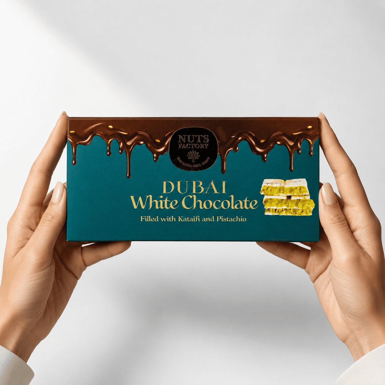 Nuts Factory Dubai Style White Chocolate Bars with Pistachio Cream & Crispy Kataifi, Pack of 2 Large Bars – #1 Ranked Dubai Chocolate Bars in the World by CNBC