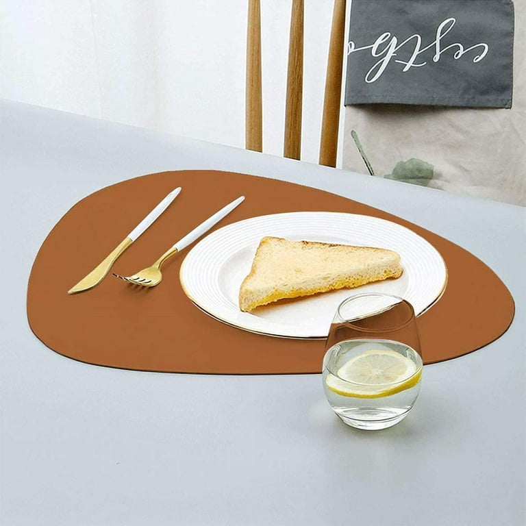 Homgreen Faux Leather Placemats and Coasters Set, Round Leather for Dinner Table  Mats Heat Resistant Washable Insulation Coffee Mats Kitchen Place Mats  Nordic Style (Brown, 2 Placemats+2 Coasters) 