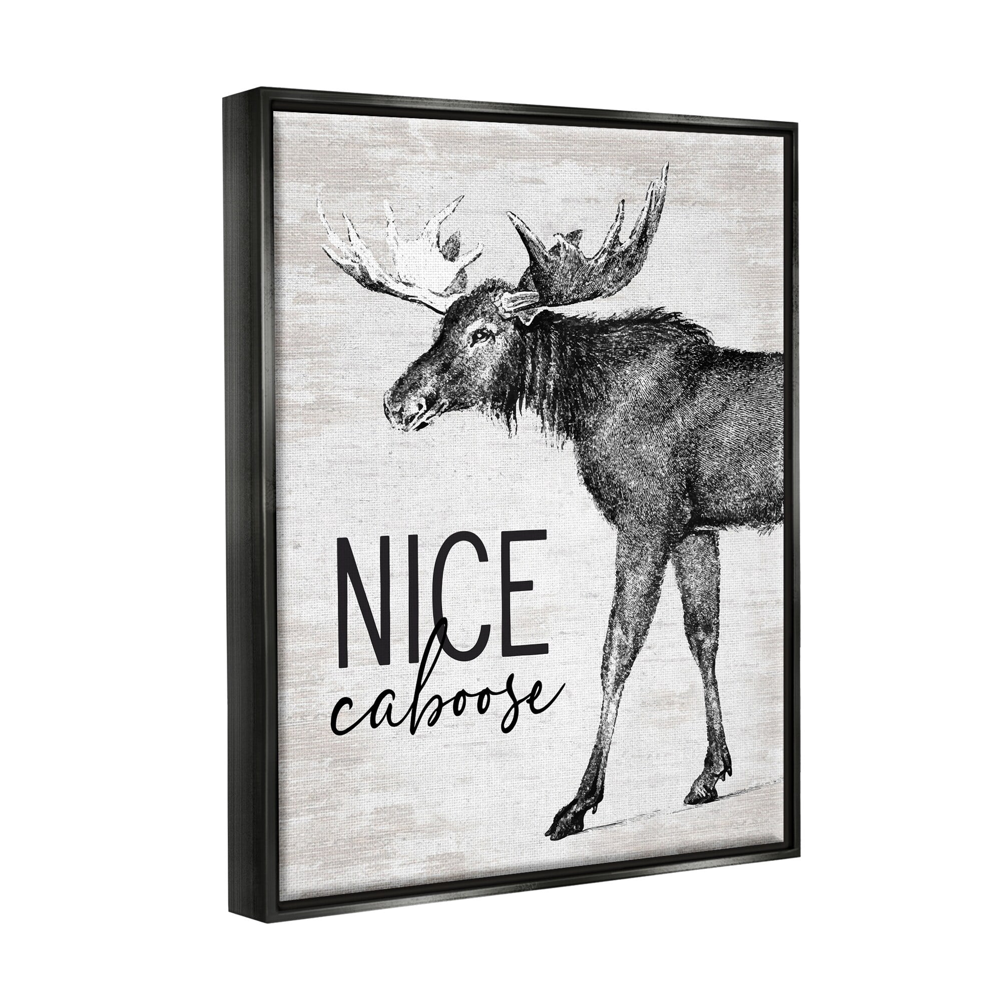 Stupell Industries Nice Caboose Lake House Bathroom Humor Moose Graphic Art Metallic Gold Floating Framed Canvas Print Wall Art, Design by Lettered and Lined