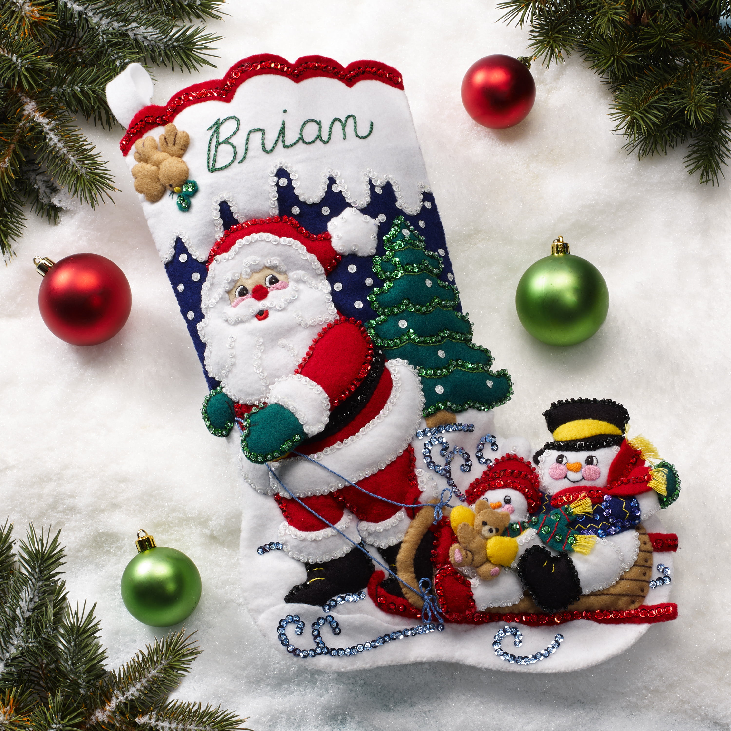 New Bucilla Felt Stocking Kit 83202 Decorating Santa & Snowman 18