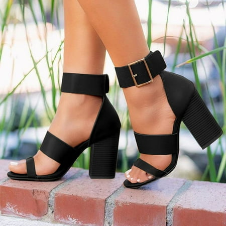 

Yilirongyumm Black 42 Sandals Women Ladies Squared Heels Buckle Strap Roman Style Sandals For Womens Shoes