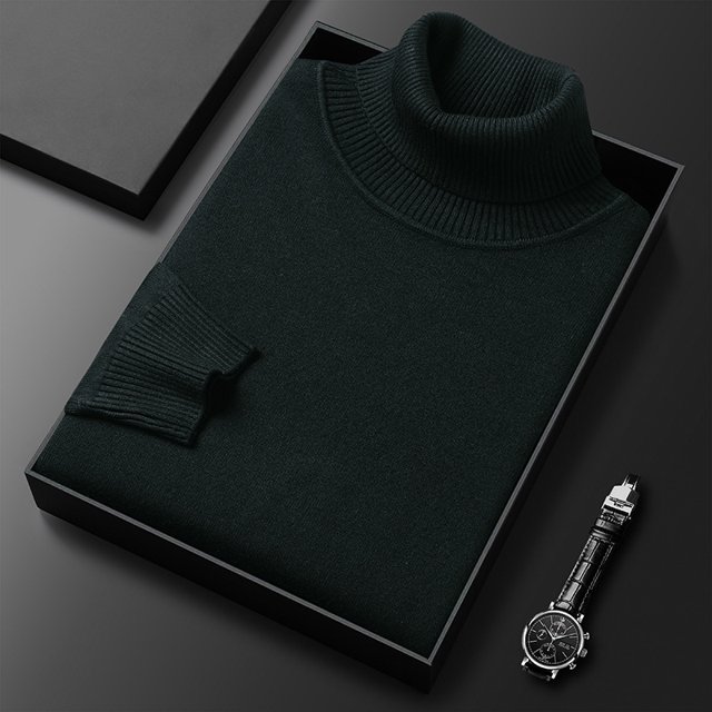 Suéter de otoño e invierno para hombre, camisa de punto con parte inferior, suéter de cuello alto de color sólido entallado para hombres jóvenes y de mediana edad, multicolor