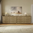 thumbnail image 5 of SICOTAS 56.4"W Farmhouse 6 Drawer Double Dresser Set of 2, Long Chest of Drawers with Brass-tone Handles & Rolling Wheels, Wooden Dresser Storage Cabinet for Bedroom Living Room, Brown Oak, 5 of 8