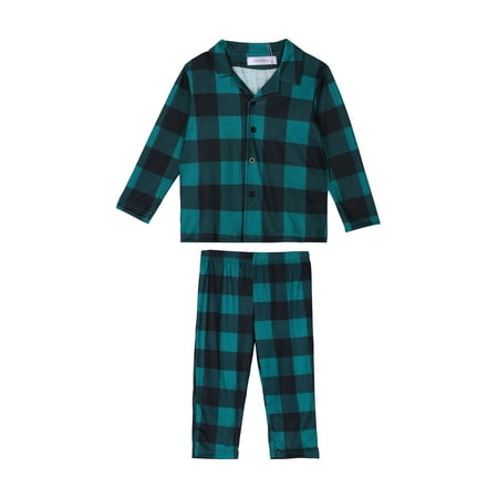 

cheibear Women s Family 2pcs Pajama Sets Christmas Plaid Long Sleeve Tee with Pants Loungewear