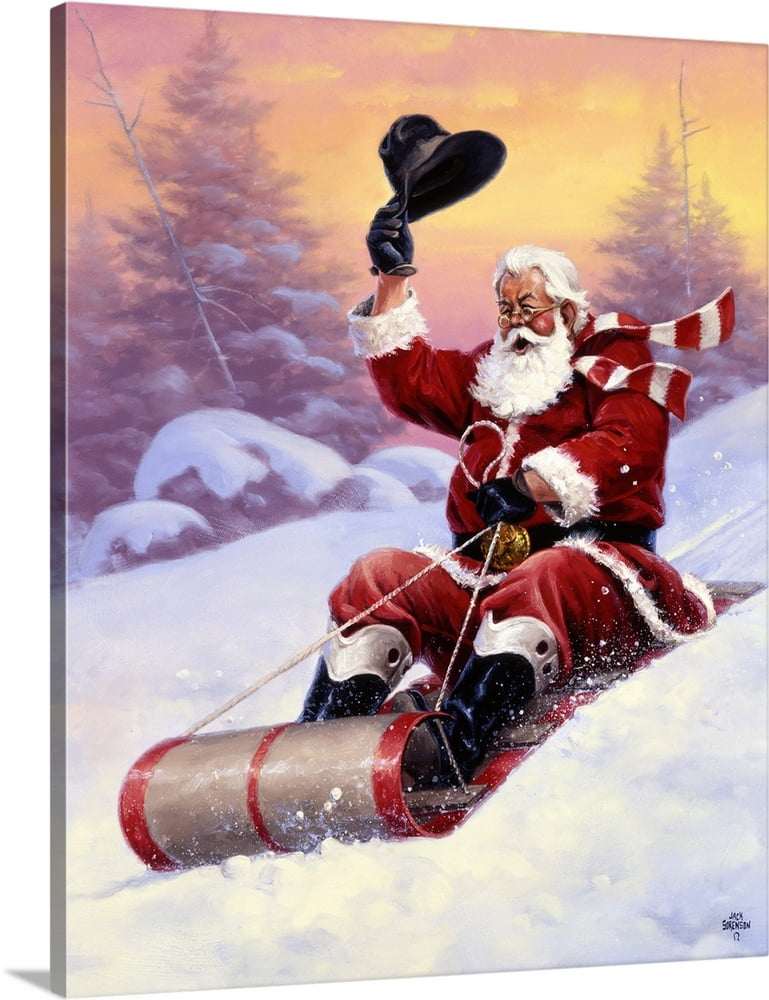 Here Comes Santa Canvas Wall Art, Farmhouse Home Decor 11x14