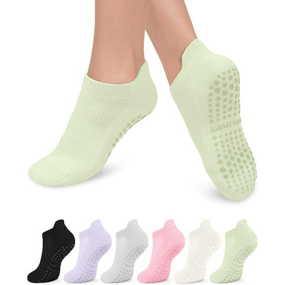 6 Pack Pilates Socks with Grips for Women Yoga Socks ,Non Slip Socks,Moisture Wicking Athletic Ankle Socks