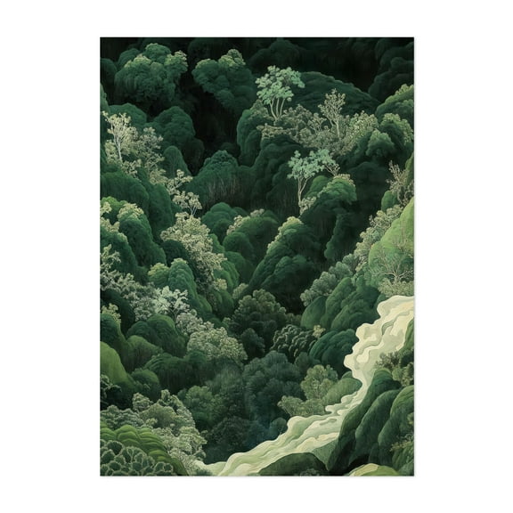 Japanese Painting Forest Wall Art sage green minimalist wabi sabi poster extra large Japandi Decor botanical textured Print - Japan Painting Forest Nature Woodland Unframed Wall Art Print 4 x 6 inches