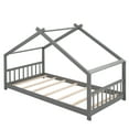 thumbnail image 3 of Gewnee Wood Twin Size House-Shaped Platform Bed with Headboard and Footboard for Kids,Gray, 3 of 7