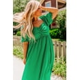 thumbnail image 3 of Elegant Bright Green Ruched Front Puff Sleeve Plus Size Long Dress for Women - [ZhiHiMeRi] | (US 14W-16W)1X, 3 of 12