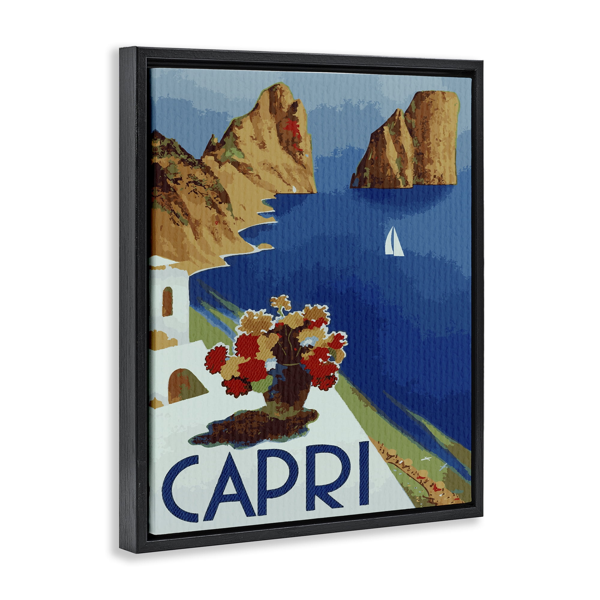 Stupell Industries Capri Island Cliffs Black Framed Floater Canvas Wall Art, design by Lil' Rue