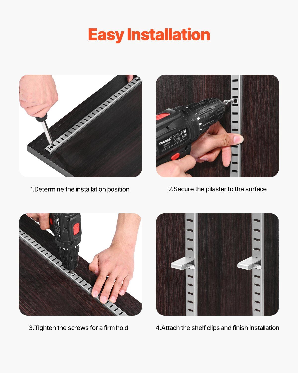 36.3 Inch 8 Pack Adjustable Steel Shelf Pilaster Brackets with Mortise Mount and 32 Screws for Wall Shelving Cabinet Closet Organization