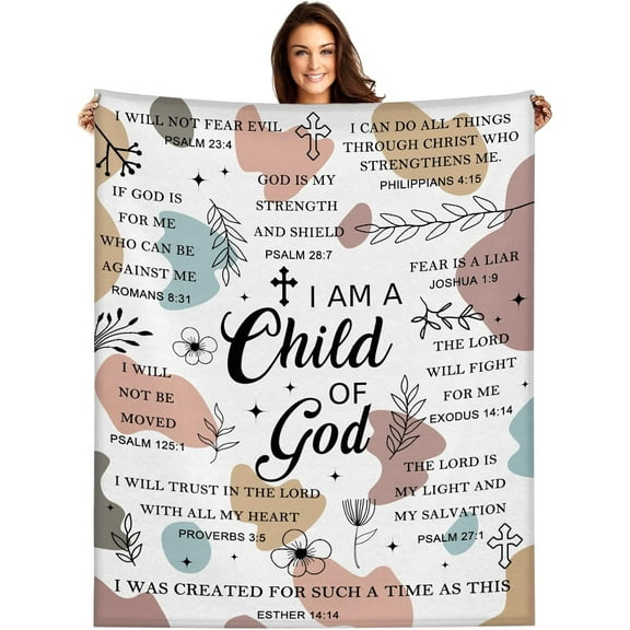 Christian Gifts for Women - I Am a Child of God Blanket 60"x50", Inspirational Religious Birthday Gifts for Women Mom Sister Friends, Christmas Baptism Catholic Spiritual Jesus Faith Bible Prayer Gift
