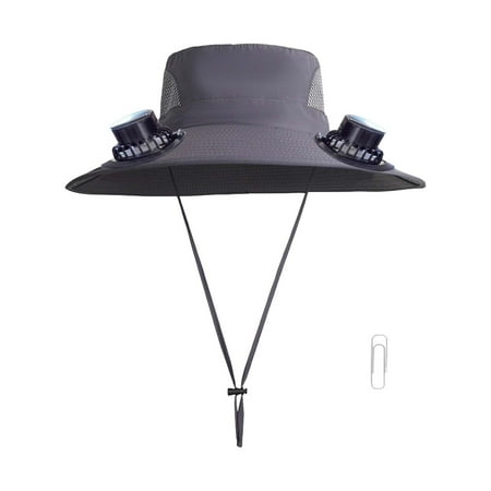 Grey Usb Solar Powered Fishing Hat With Fan 3 Speed Adjustable Outdoor Sun Cap For Men Women Wide Brim For Hiking Gray