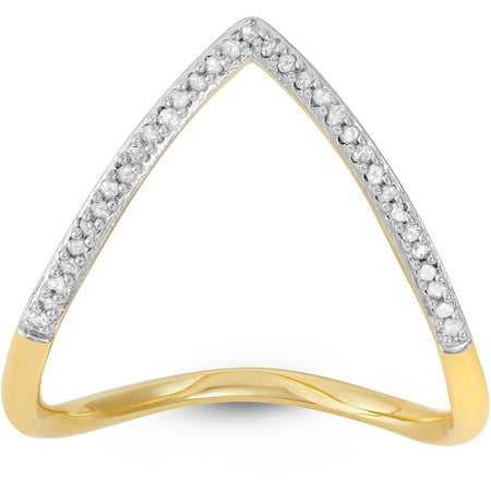 Diamond Accent Yellow Gold over Sterling Silver Chevron Ring, Size 8