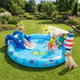 thumbnail image 4 of Costway Inflatable Play Center with Shark-shaped Slide, Lighthouse Sprinkle for Backyard, 4 of 11