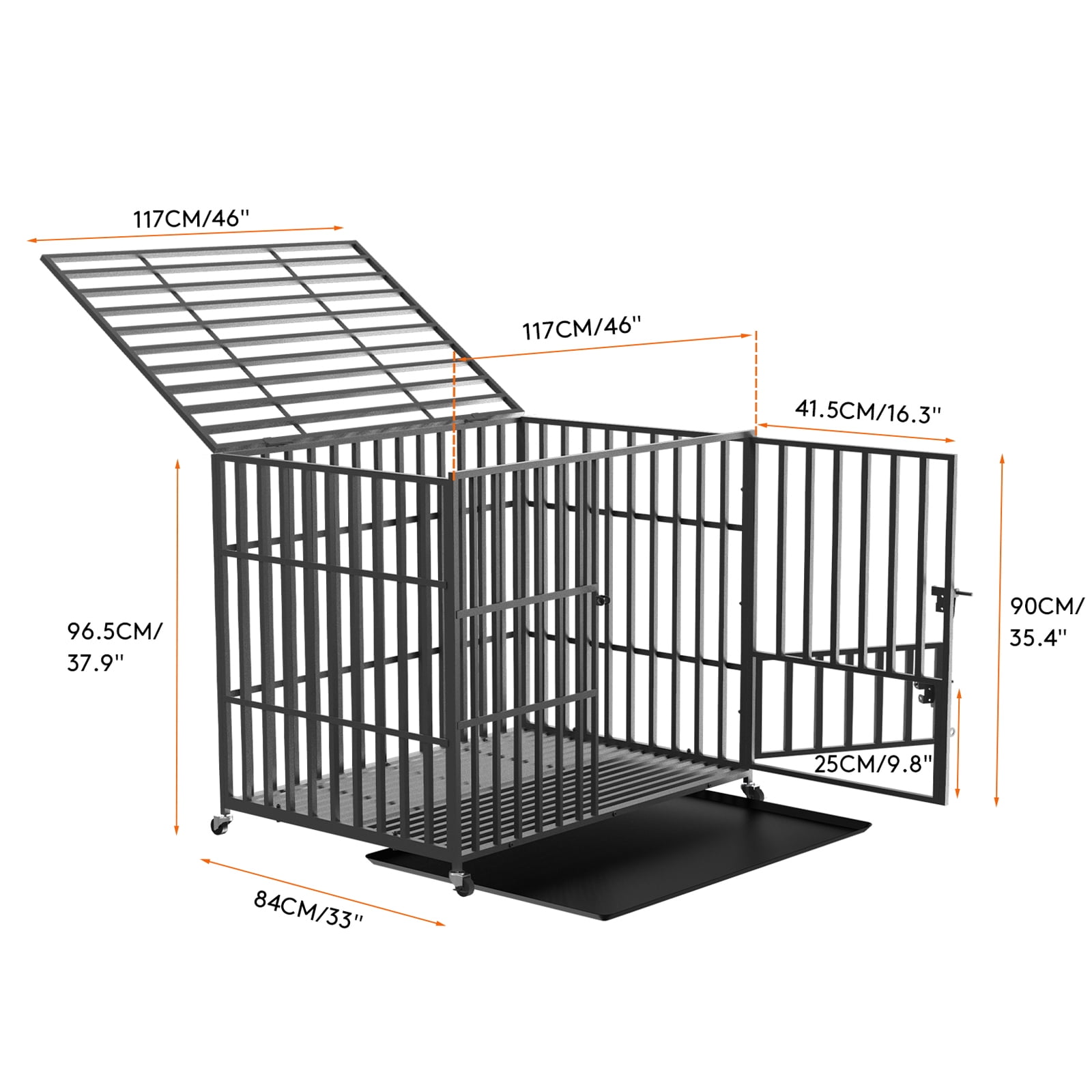 BingoPaw Metal Jumbo Dog Crate Kennel Strong Pet Cage with Wheels
