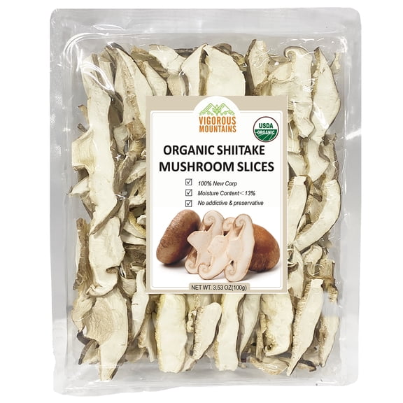 Dried Shiitake Mushrooms Great Size Slices, Fresh Texture Shiitake Mushrooms for Cooking Soups/Ramen/Pasta and Risotto (3.53 oz, 100g)