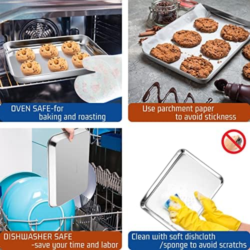 10.5 Inch Baking Cookie Sheet, Oven Pan Tray Stainless Steel Sheet Pan for Kitchen, Oven Bakeware for Multi Uses, Shiny Look & Dishwasher Safe, Healthy & Heavy Duty, 4Pcs