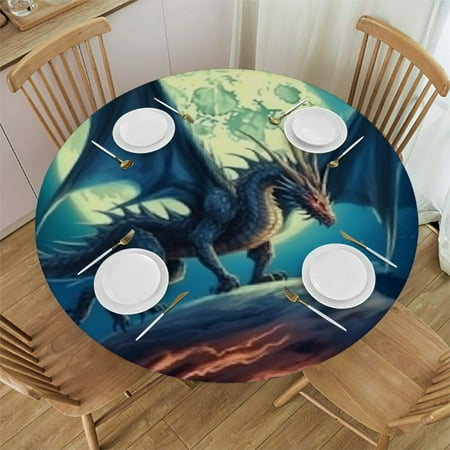 

BCIIG Dragon Moon Fantasy Art Round Table Cover Stain Resistant Washable Perfect for Indoor Outdoor Kitchen Dining Wedding Parties Polyester Picnic Farmhouse Waterproof 38 -42