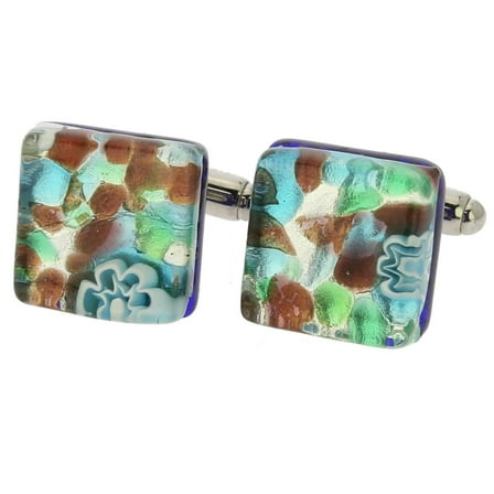 GlassOfVenice Murano Glass Venetian Classic Square Cufflinks - Silver Meadow