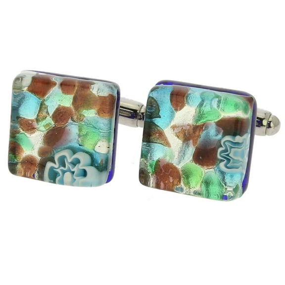 GlassOfVenice Murano Glass Venetian Classic Square Cufflinks - Silver Meadow