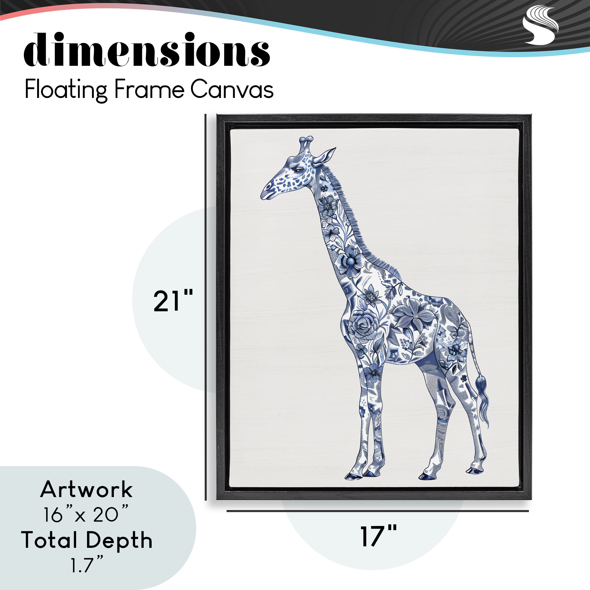 Vintage Toile Giraffe Black Framed Floater Canvas Wall Art, design by Lettered and Lined