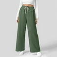 thumbnail image 2 of Women's Casual Waffle Pattern Pants, Relaxed Fit with Elastic Waist and Drawstring for Daily Wear, Comfortable Lounge Pants with Soft Breathable Fabric,Dark Green,M, 2 of 8