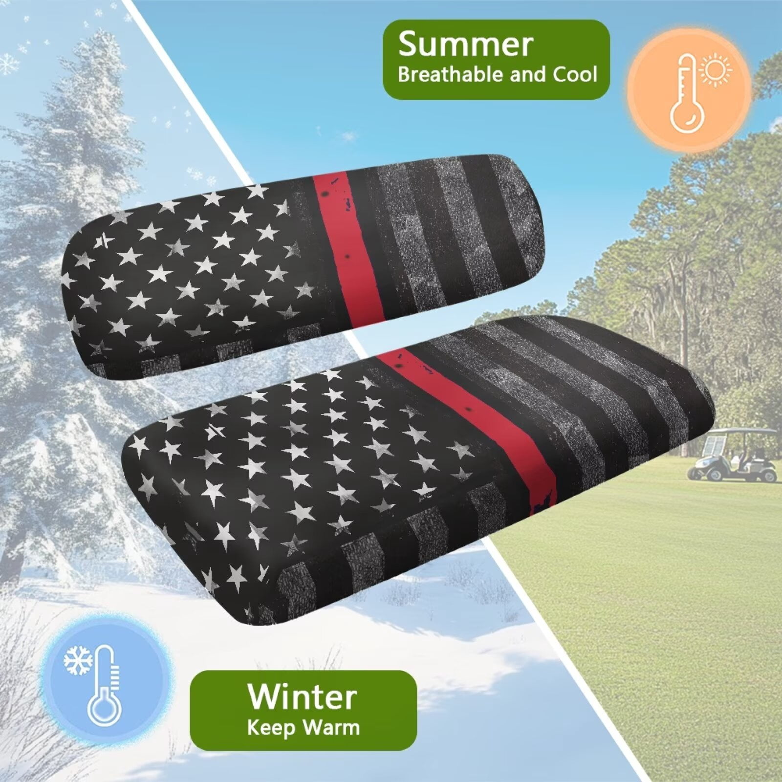 Pzuqiu Golf Cart Seat Covers Golf Cart Front Seat Covers American Firefighter Flag Elastic Portable Easy to Install Golf Blanket Suitable for All Seasons