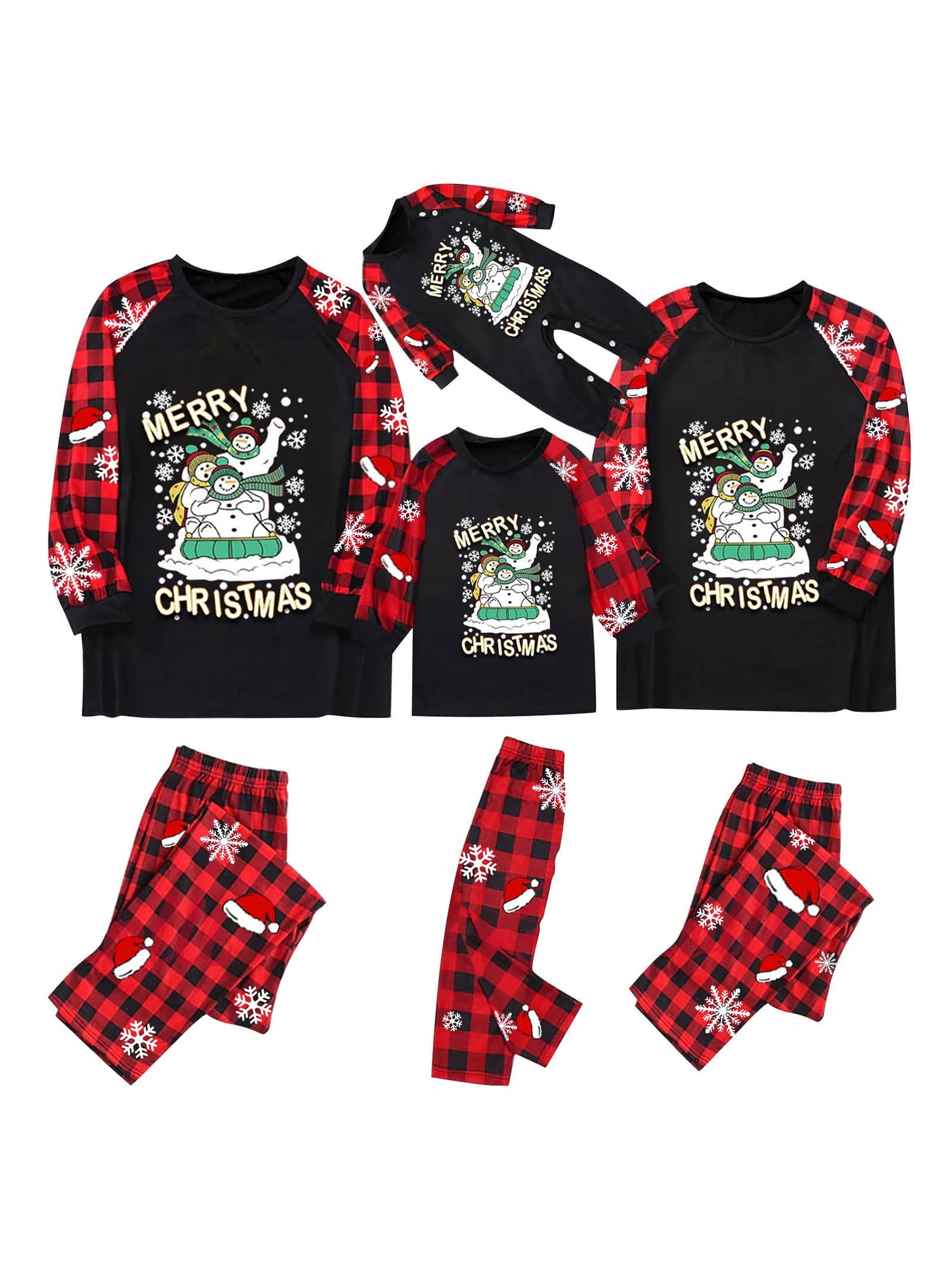 AMILIEe Christmas Family Matching Pajamas Set Long Sleeve Snowman Print ...
