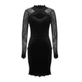 thumbnail image 5 of Gamivast Women Velvet Dress Lace Long Sleeve Bodycon Midi Elegant Cocktail Party Wedding Guest Vintage Patchwork Mesh Pencil Cut Formal Gown, 5 of 6
