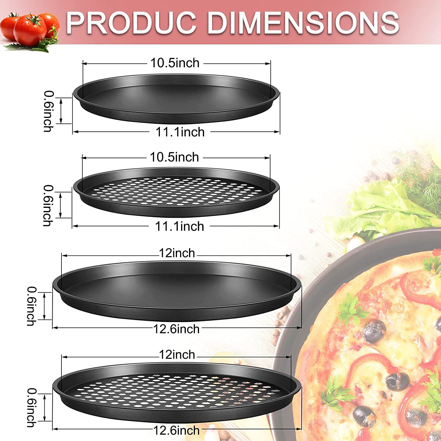 Pizza Baking with 4 Pizza Pans Non-Sticky Perforated Pizza Tray for Oven