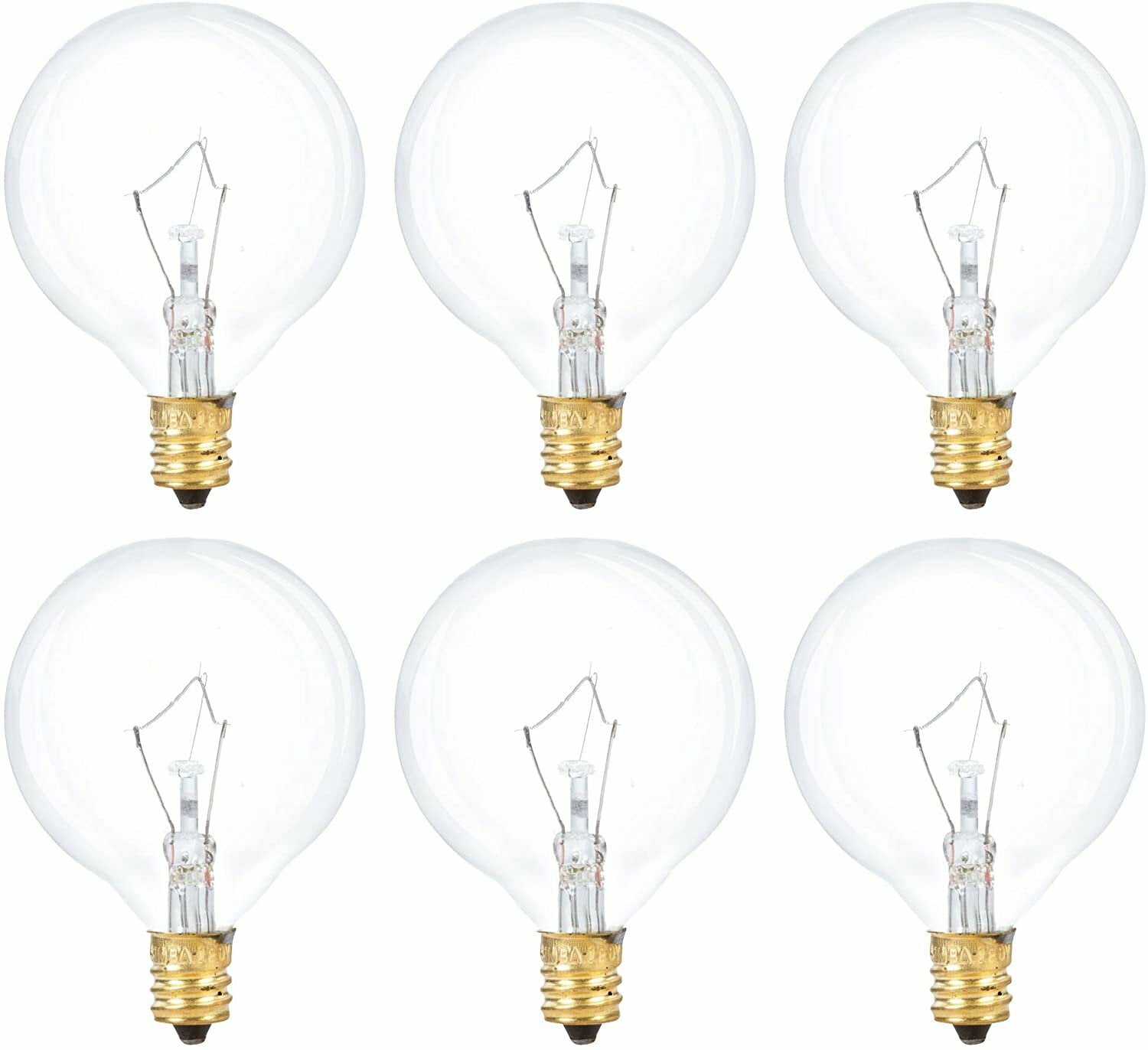 Simba Lighting Aromatic Wax Warmer G16.5 Round Bulb 25W E12 Candelabra Base Clear Glass, 6 Pack
