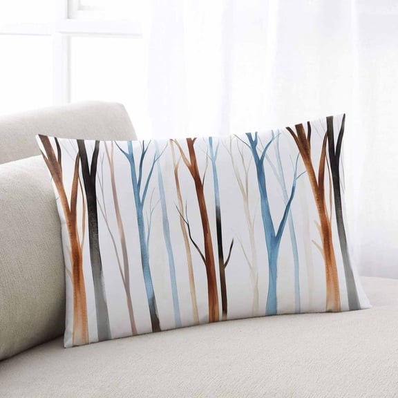 Blue Brown Tree Oversized Pillow Covers, Watercolor Forest Art Soft Breathable Throw Pillow Cases with Invisible Zipper, Decorative Pillowcase Pillows Protectors for Sofa Bed Couch 24"x36"