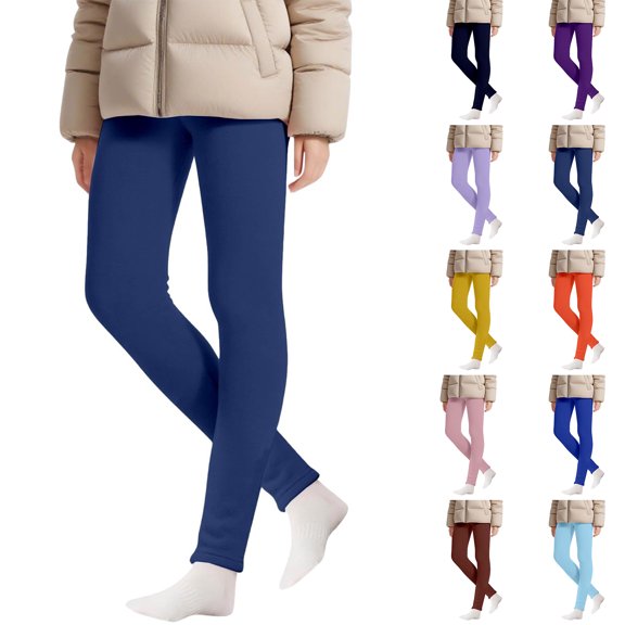 Winter Leggings for Girls Fleece Lined Solid Slim Fit Stretchy Soft Warm Pants Tights Kids Toddler Bottoms