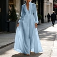 thumbnail image 5 of Hulanddfd Women's Dress Long-Sleeve Stand-Collar Single-Breasted Solid Maxi Dress Sky Blue Size S, 5 of 5