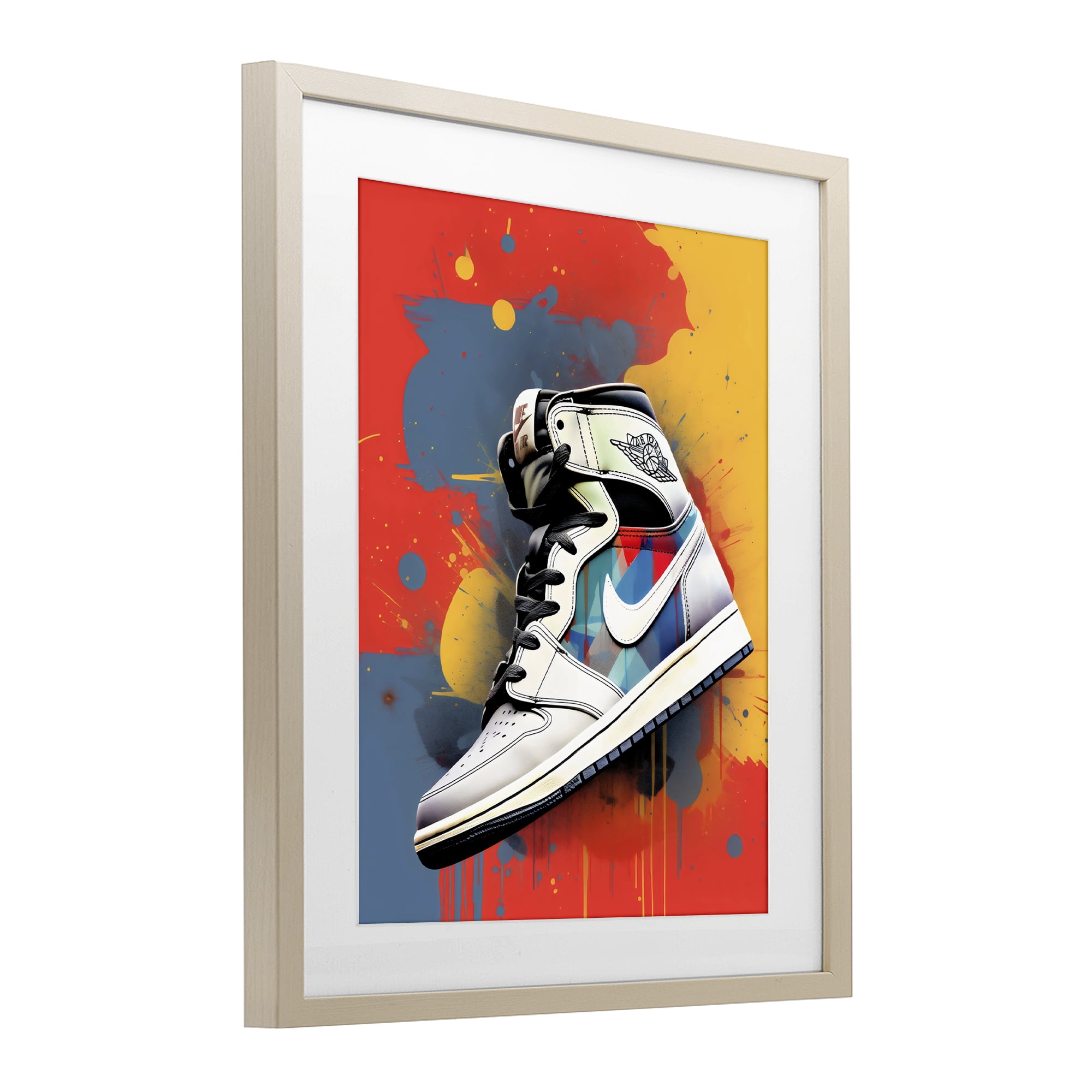 Stupell Industries Shoe With Colorblock Background Birch Framed Print Under Glass, design by Creative Studio