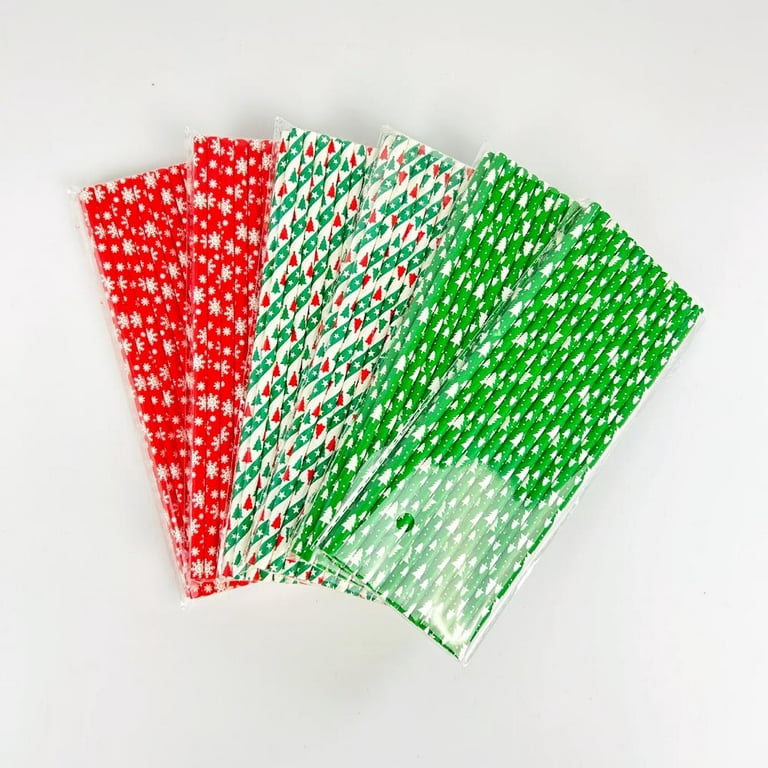 25Pcs Christmas Paper Straws Snowflake Drinking Straw Merry Christmas  Decorations For Home Xmas New Year Party Supplies 