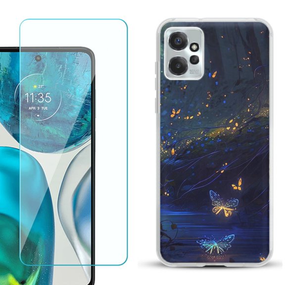 OneToughShield ® for Motorola Moto G Power 5G 2023 Shockproof Fashion Phone Case, with Tempered Glass Screen Protector - Fireflies Butterfly