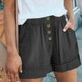 thumbnail image 6 of USNSM Cotton Soft Shorts for Women Fashion Solid Color Button Loose Pants Elastic Waist Comfortable Walking Shorts with Pockets Dark Gray XXL, 6 of 6